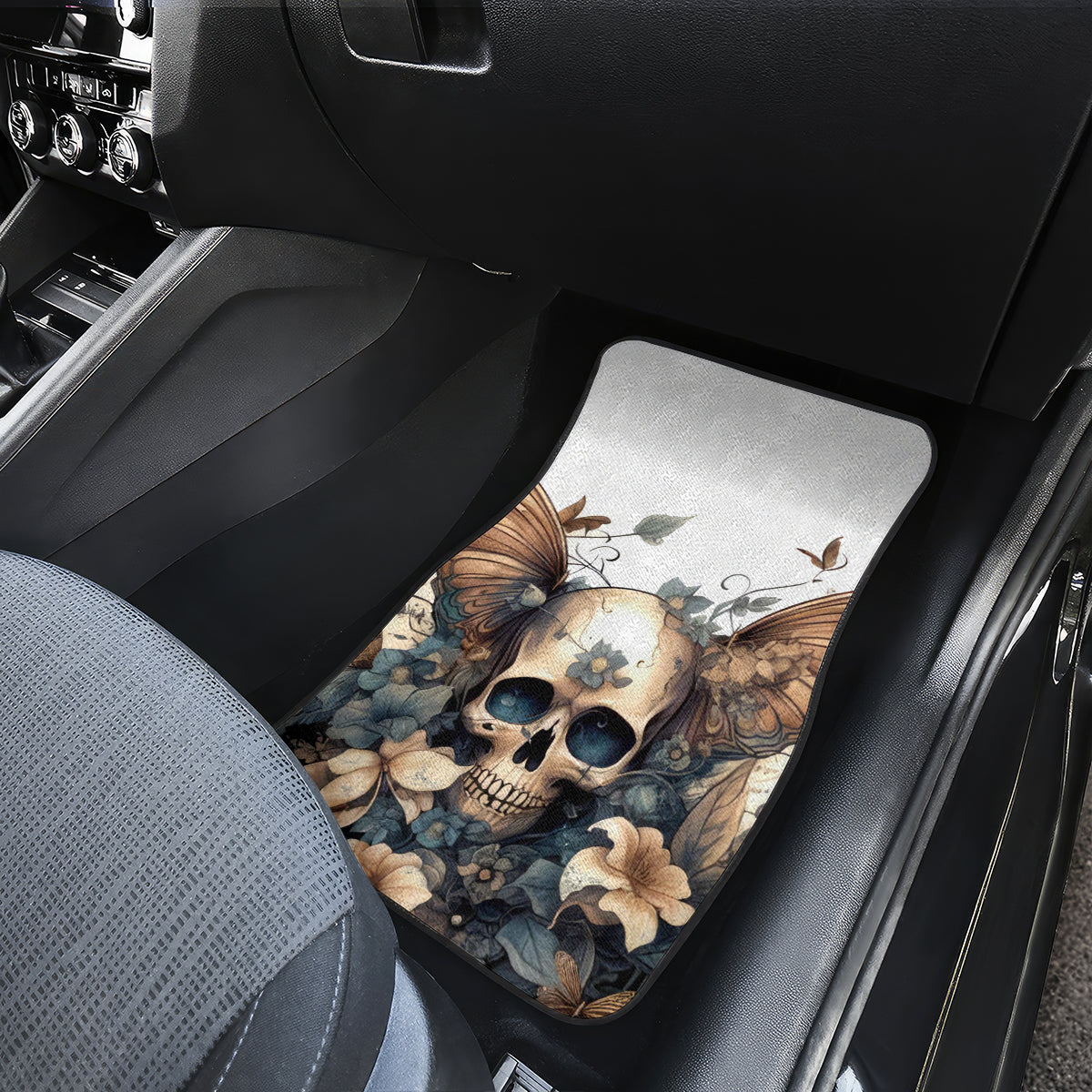 Butterfly Skull Car Mats Flower Butterfly Gothic Skull - Wonder Print Shop