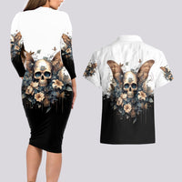 Butterfly Skull Couples Matching Long Sleeve Bodycon Dress and Hawaiian Shirt Flower Butterfly Gothic Skull - Wonder Print Shop