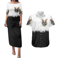 Butterfly Skull Couples Matching Puletasi Dress and Hawaiian Shirt Flower Butterfly Gothic Skull - Wonder Print Shop