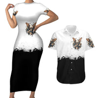 Butterfly Skull Couples Matching Short Sleeve Bodycon Dress and Hawaiian Shirt Flower Butterfly Gothic Skull - Wonder Print Shop