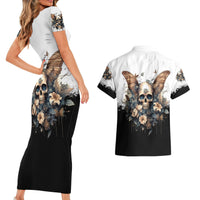 Butterfly Skull Couples Matching Short Sleeve Bodycon Dress and Hawaiian Shirt Flower Butterfly Gothic Skull - Wonder Print Shop