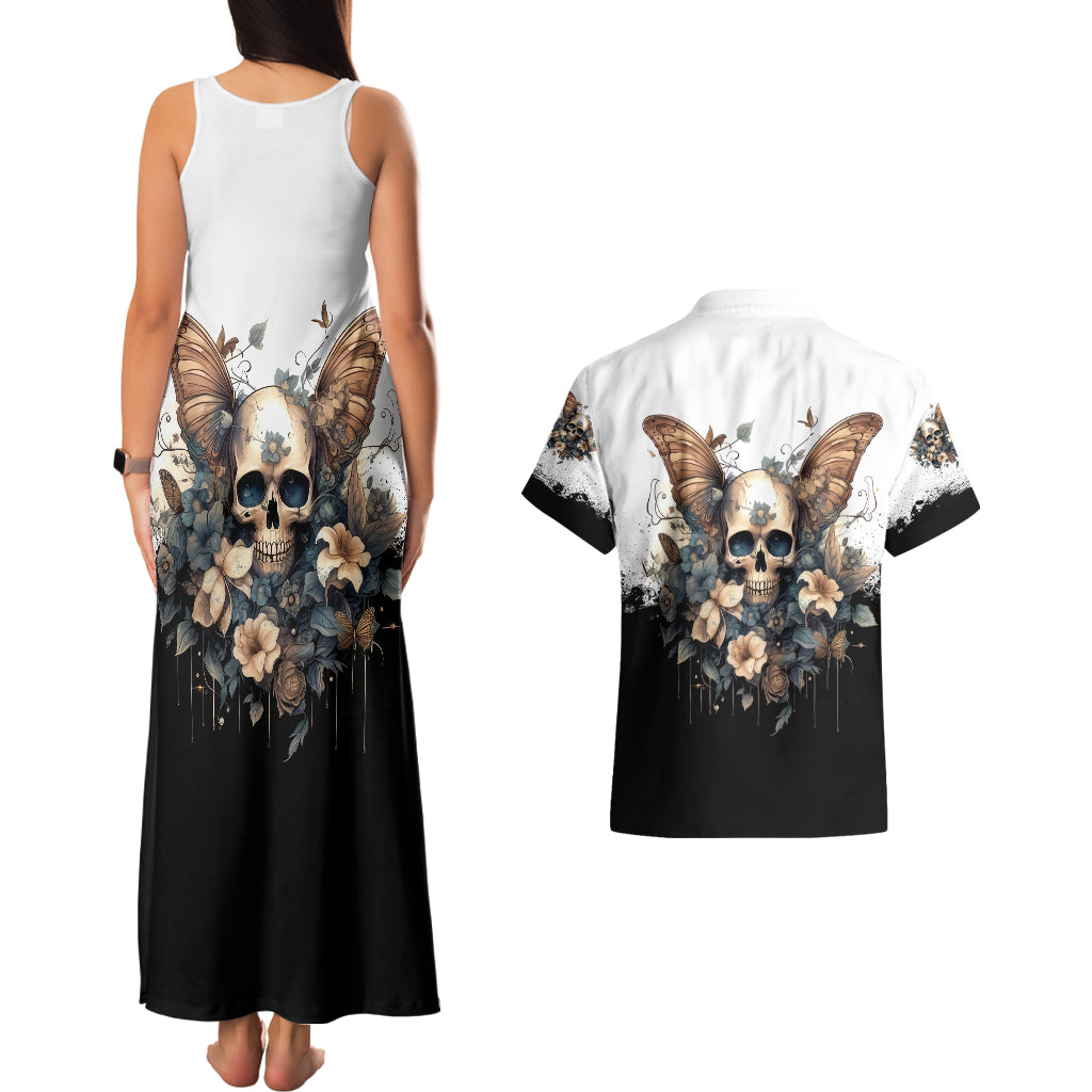 Butterfly Skull Couples Matching Tank Maxi Dress and Hawaiian Shirt Flower Butterfly Gothic Skull - Wonder Print Shop