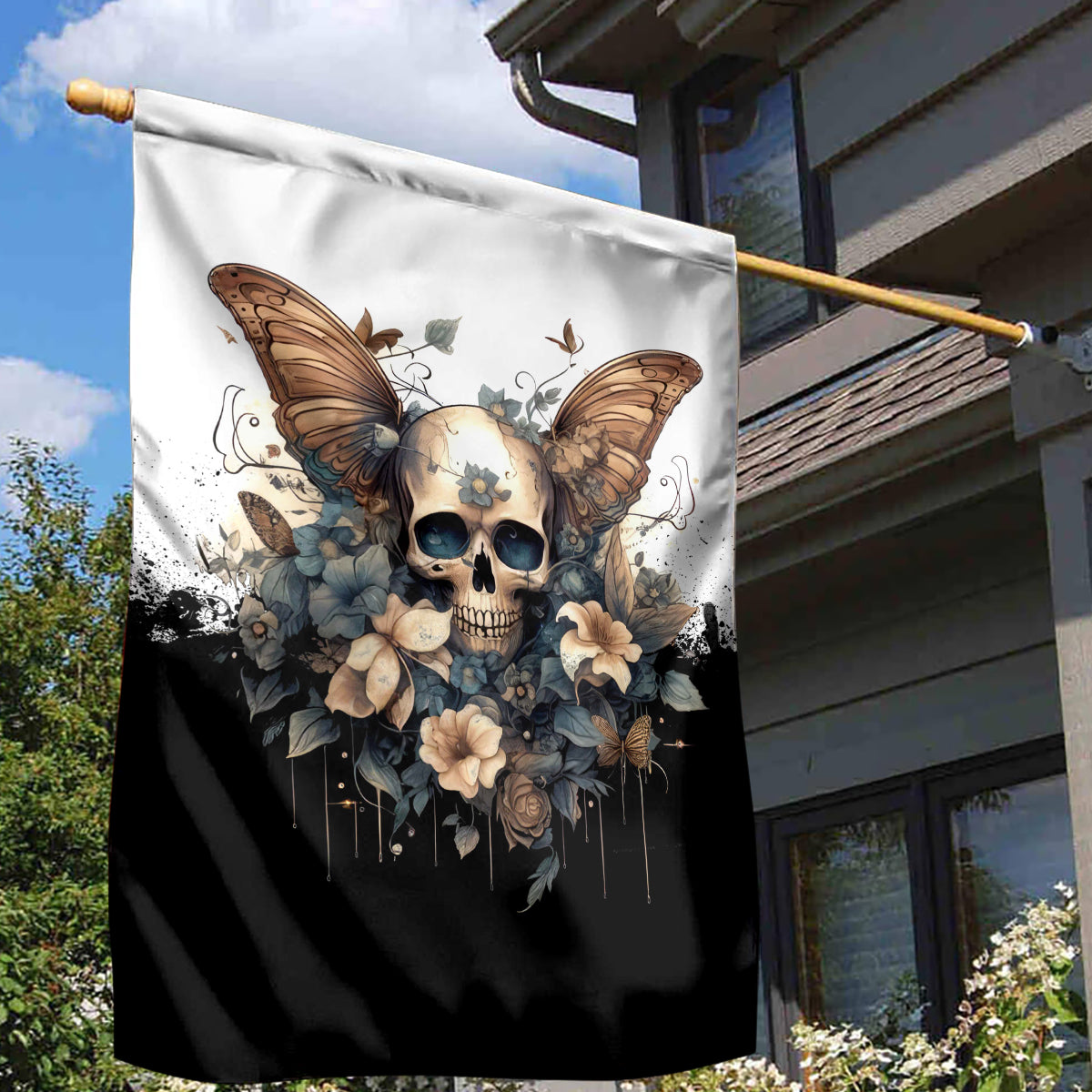 Butterfly Skull Garden Flag Flower Butterfly Gothic Skull - Wonder Print Shop