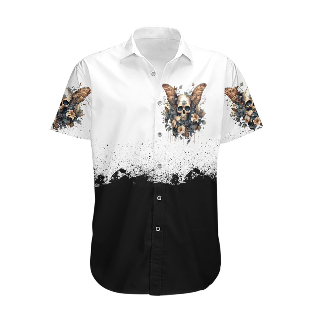 Butterfly Skull Hawaiian Shirt Flower Butterfly Gothic Skull - Wonder Print Shop