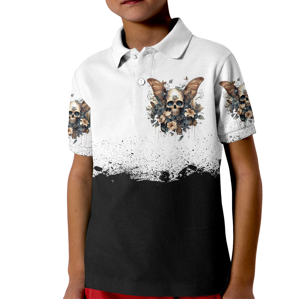 Butterfly Skull Kid Polo Shirt Flower Butterfly Gothic Skull - Wonder Print Shop