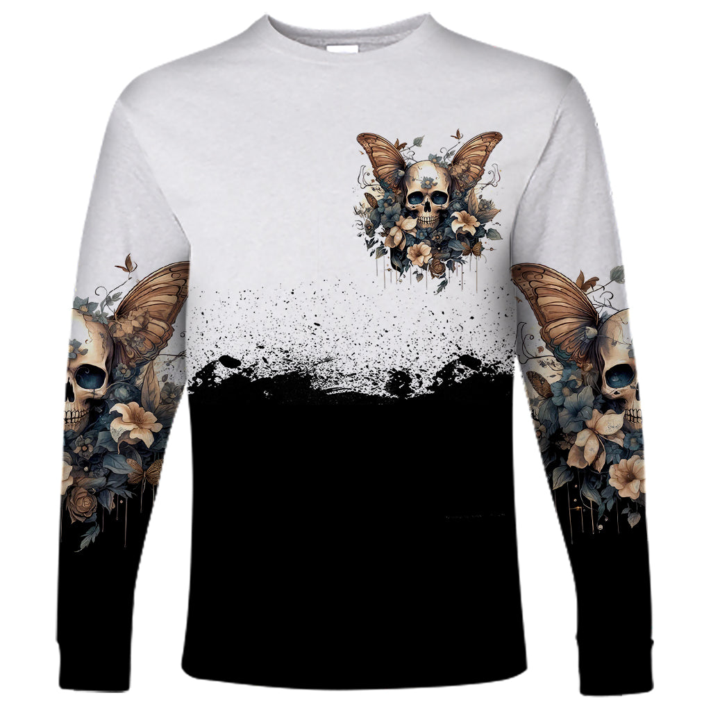 Butterfly Skull Long Sleeve Shirt Flower Butterfly Gothic Skull - Wonder Print Shop
