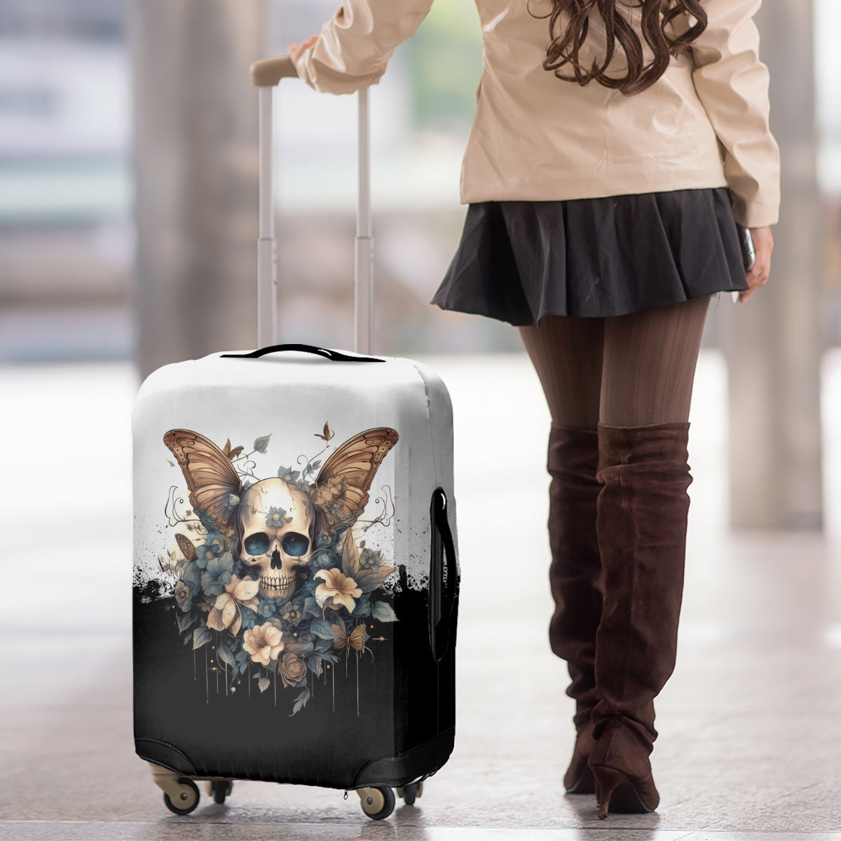 Butterfly Skull Luggage Cover Flower Butterfly Gothic Skull - Wonder Print Shop