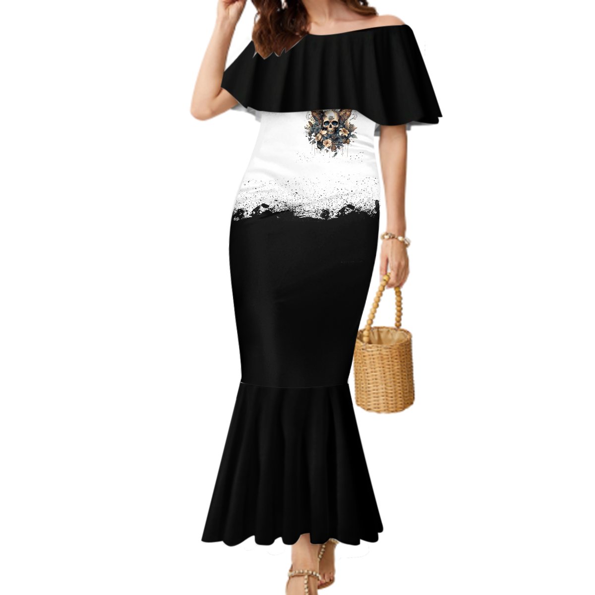 Butterfly Skull Mermaid Dress Flower Butterfly Gothic Skull - Wonder Print Shop