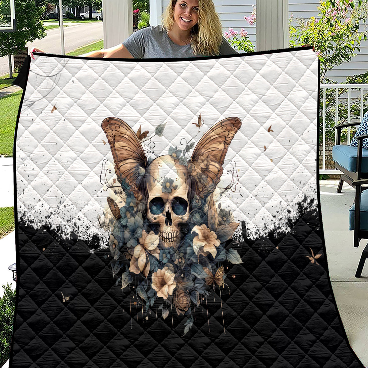 Butterfly Skull Quilt Flower Butterfly Gothic Skull - Wonder Print Shop