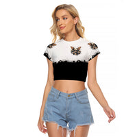 Butterfly Skull Raglan Cropped T Shirt Flower Butterfly Gothic Skull - Wonder Print Shop