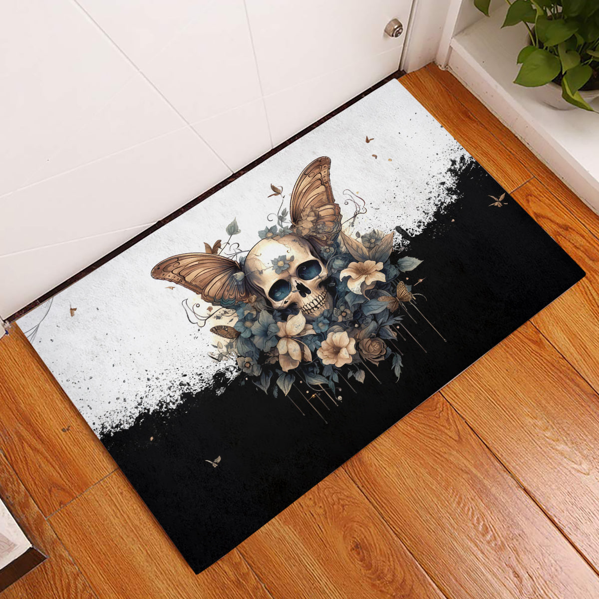 Butterfly Skull Rubber Doormat Flower Butterfly Gothic Skull - Wonder Print Shop