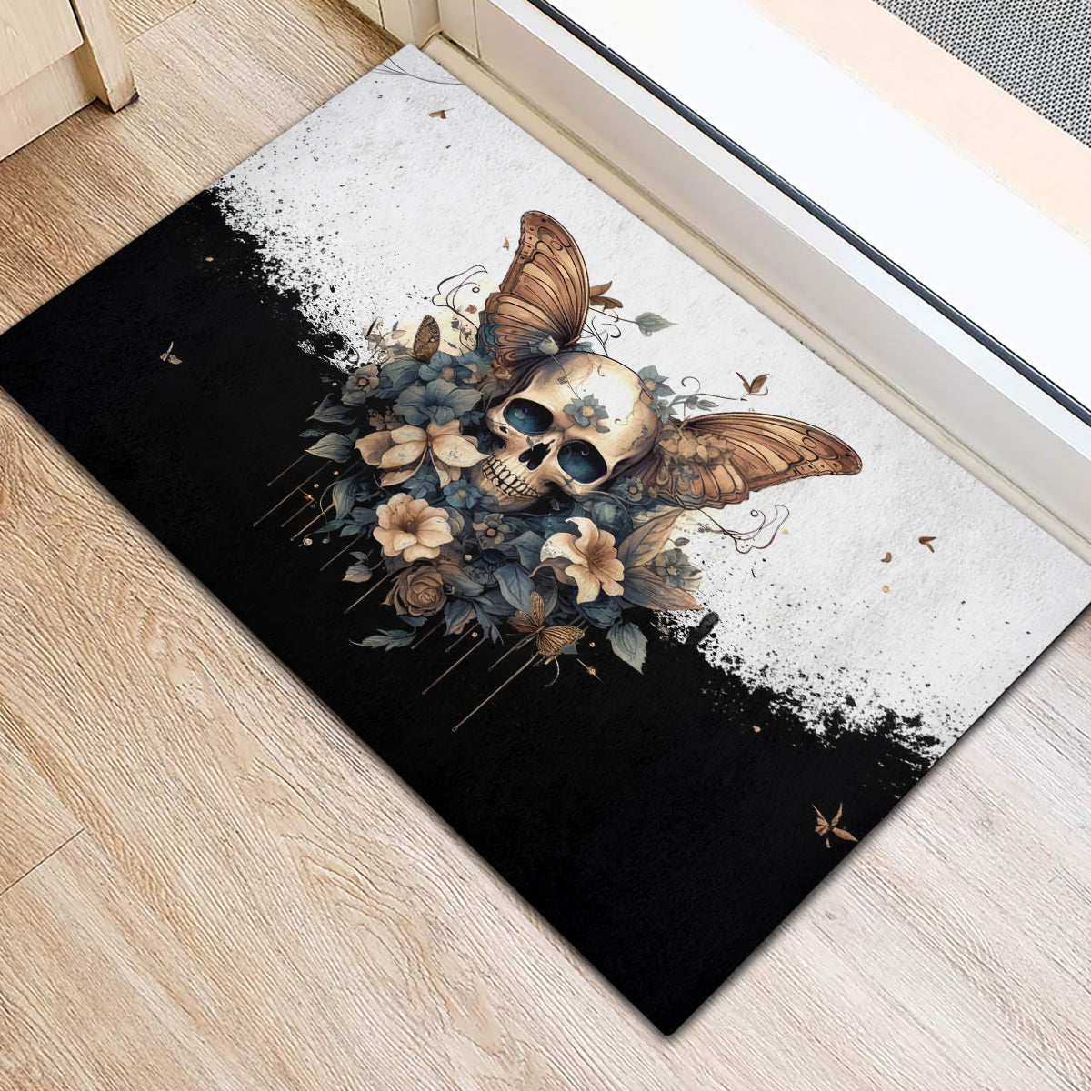 Butterfly Skull Rubber Doormat Flower Butterfly Gothic Skull - Wonder Print Shop