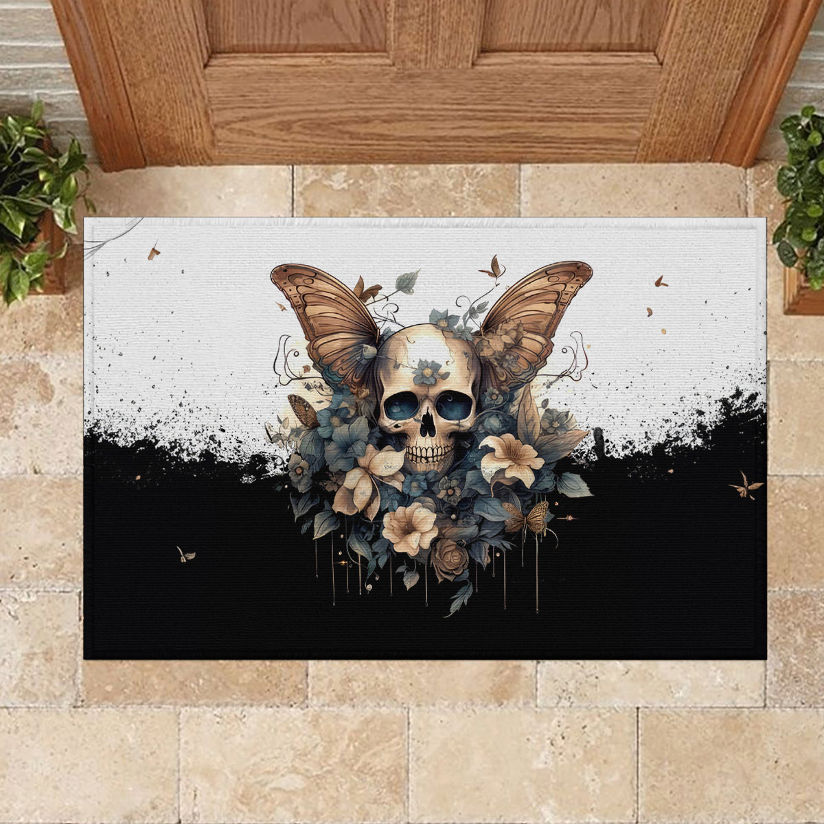 Butterfly Skull Rubber Doormat Flower Butterfly Gothic Skull - Wonder Print Shop