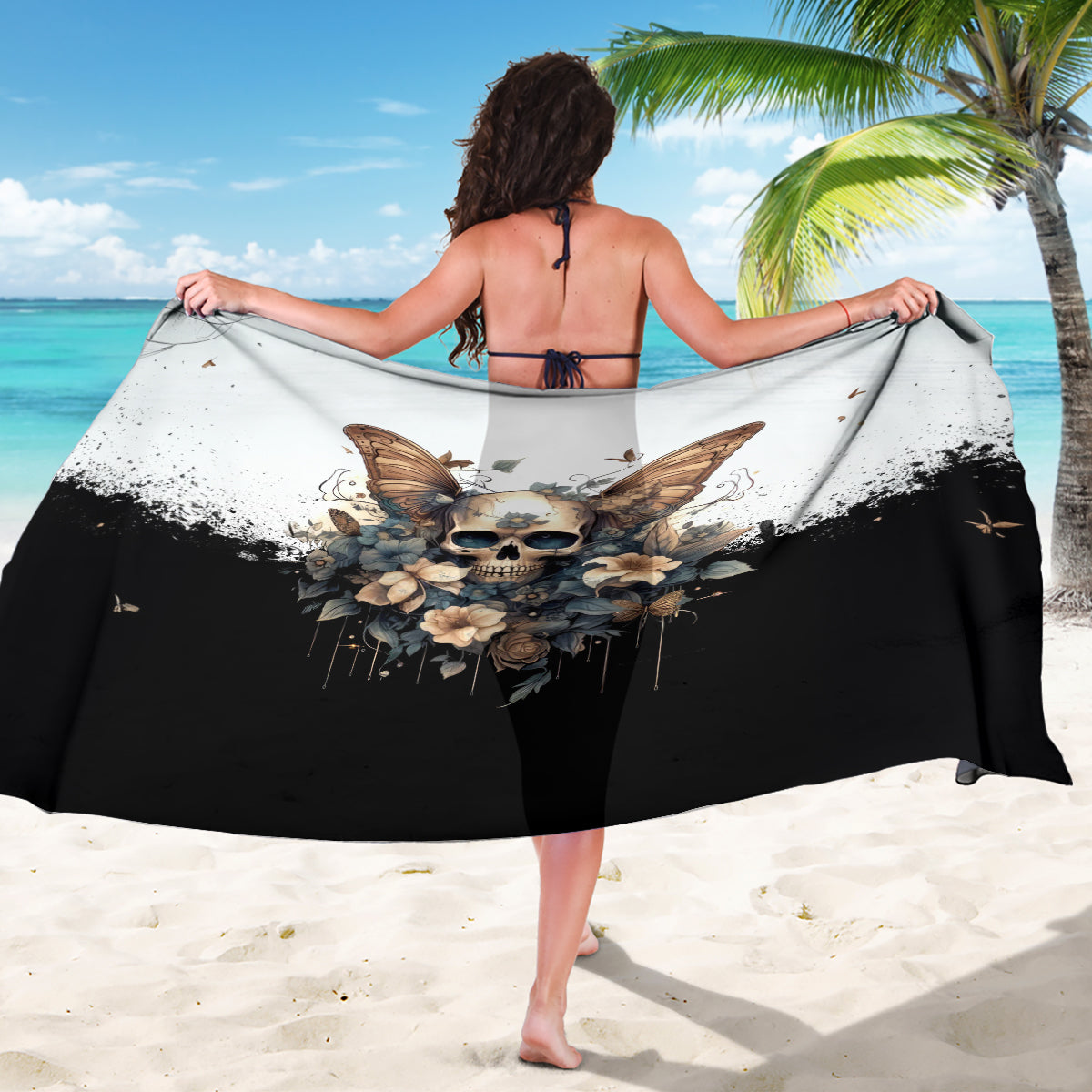 Butterfly Skull Sarong Flower Butterfly Gothic Skull - Wonder Print Shop