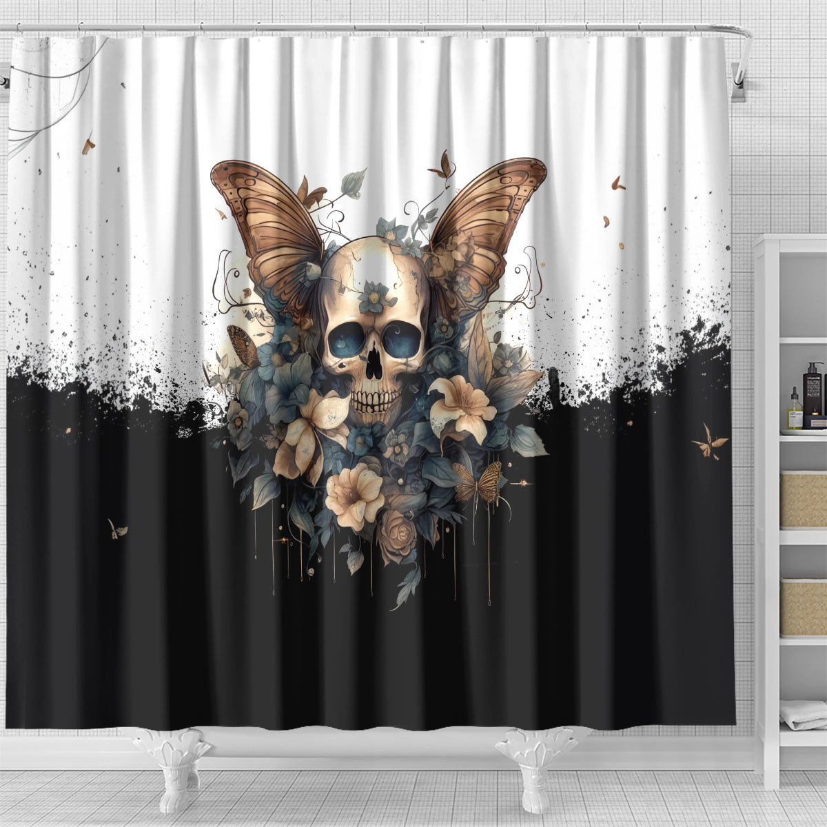 butterfly-skull-shower-curtain-flower-butterfly-gothic-skull