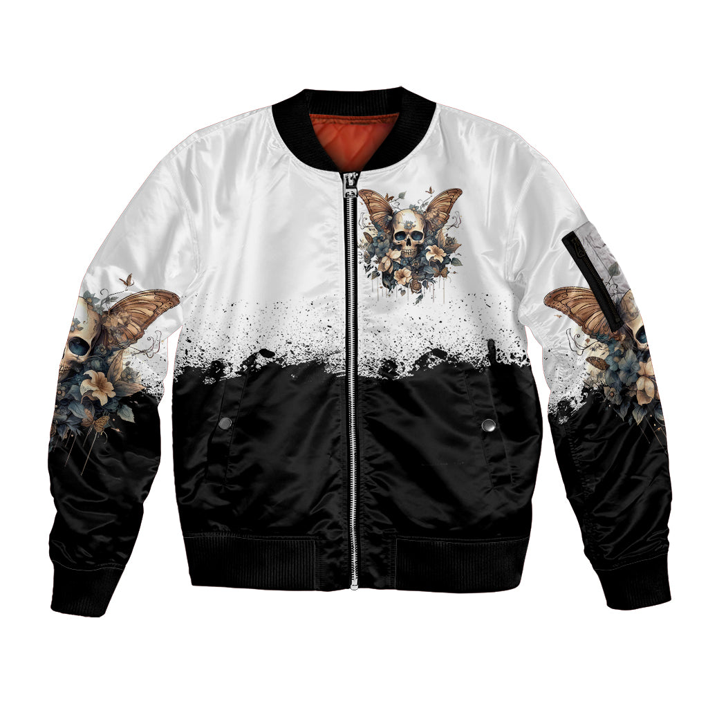 Butterfly Skull Sleeve Zip Bomber Jacket Flower Butterfly Gothic Skull - Wonder Print Shop