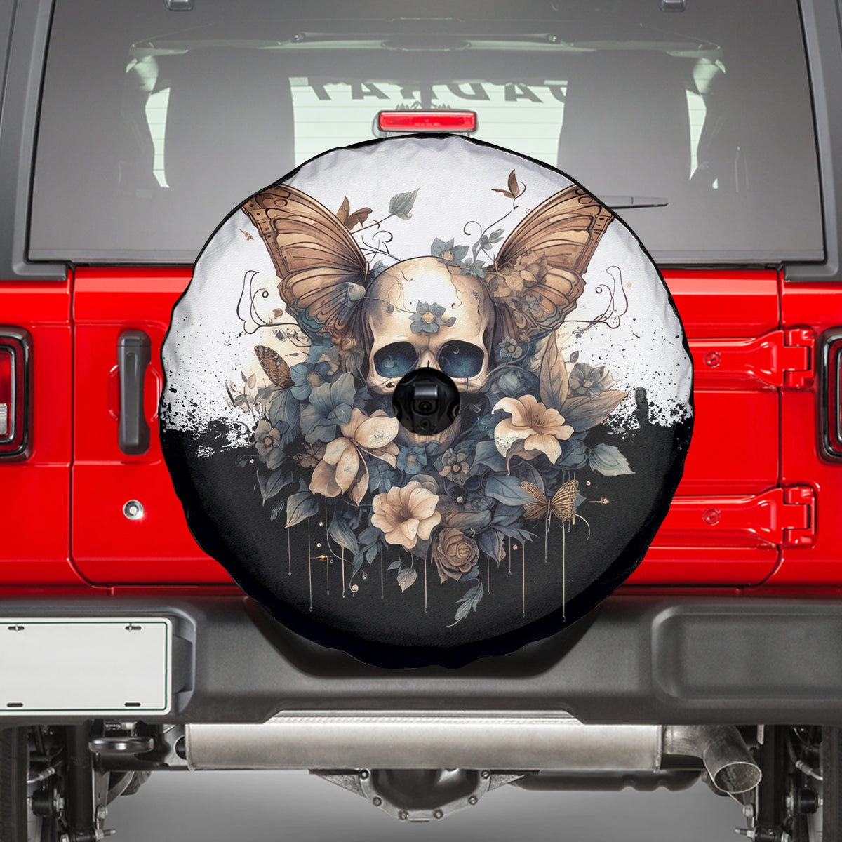 Butterfly Skull Spare Tire Cover Flower Butterfly Gothic Skull - Wonder Print Shop