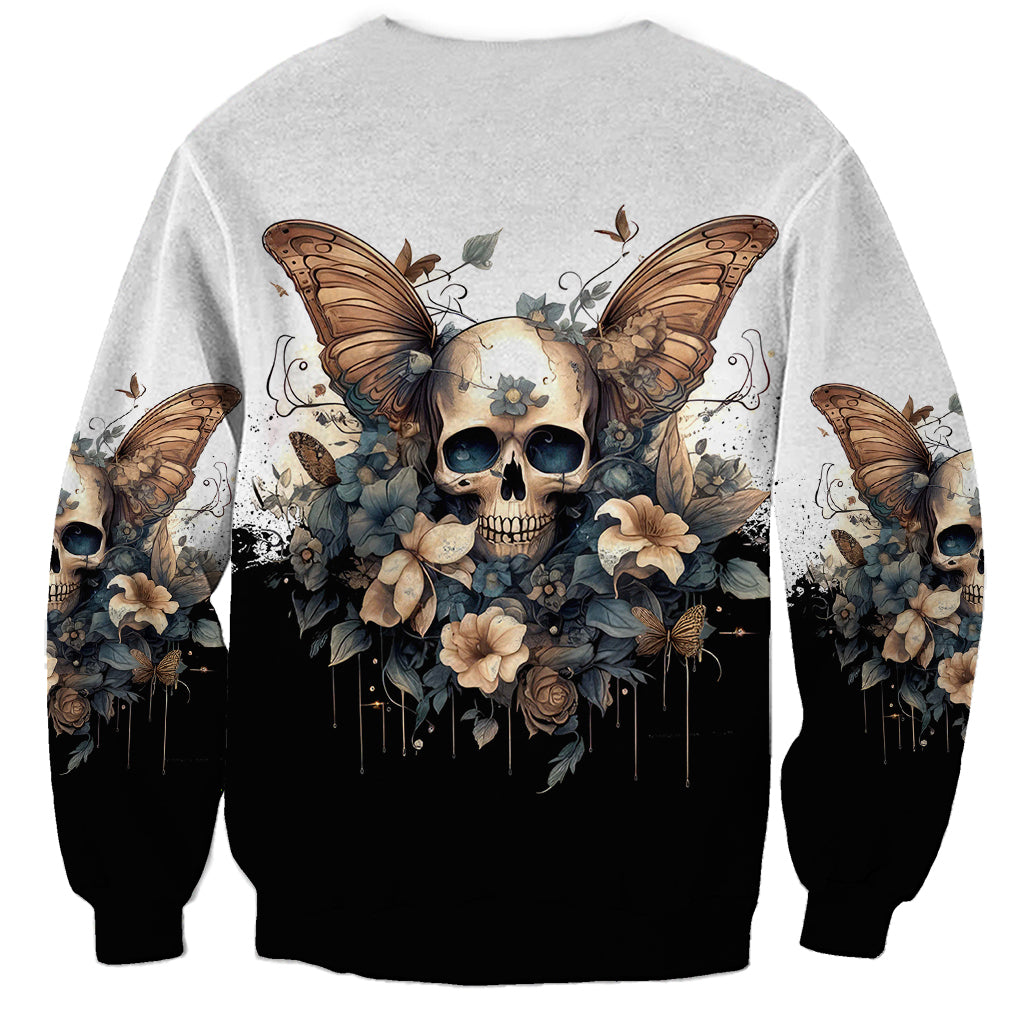 Butterfly Skull Sweatshirt Flower Butterfly Gothic Skull - Wonder Print Shop