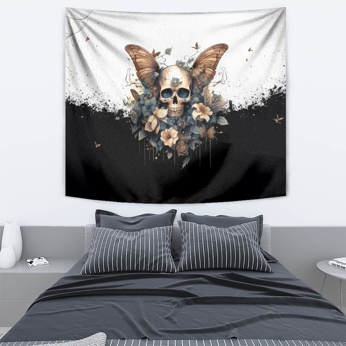 Butterfly Skull Tapestry Flower Butterfly Gothic Skull - Wonder Print Shop