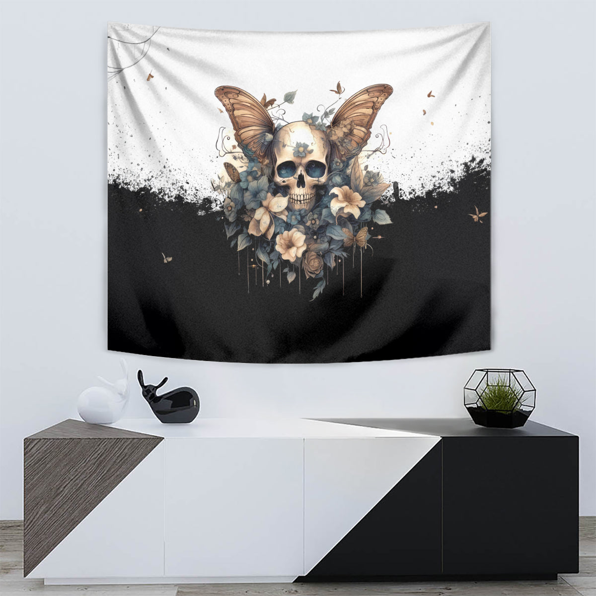 Butterfly Skull Tapestry Flower Butterfly Gothic Skull - Wonder Print Shop