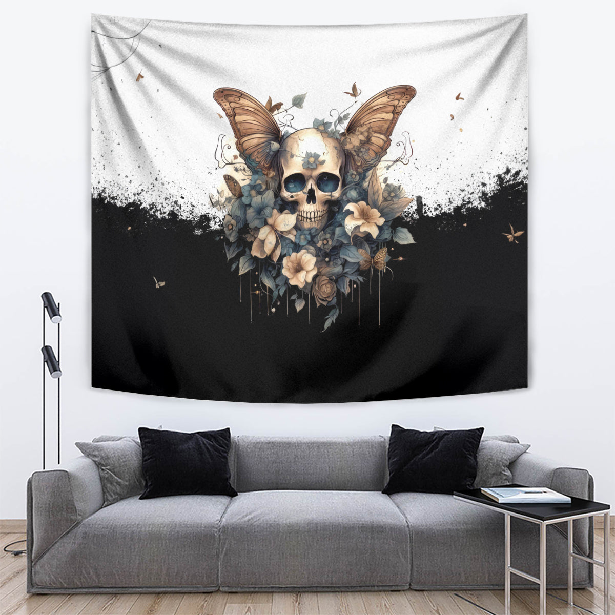 Butterfly Skull Tapestry Flower Butterfly Gothic Skull - Wonder Print Shop