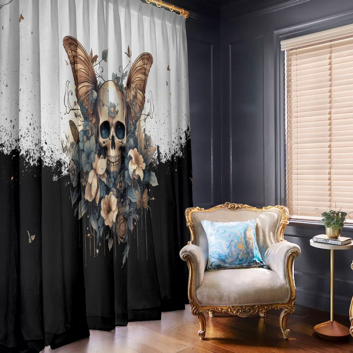 Butterfly Skull Window Curtain Flower Butterfly Gothic Skull - Wonder Print Shop