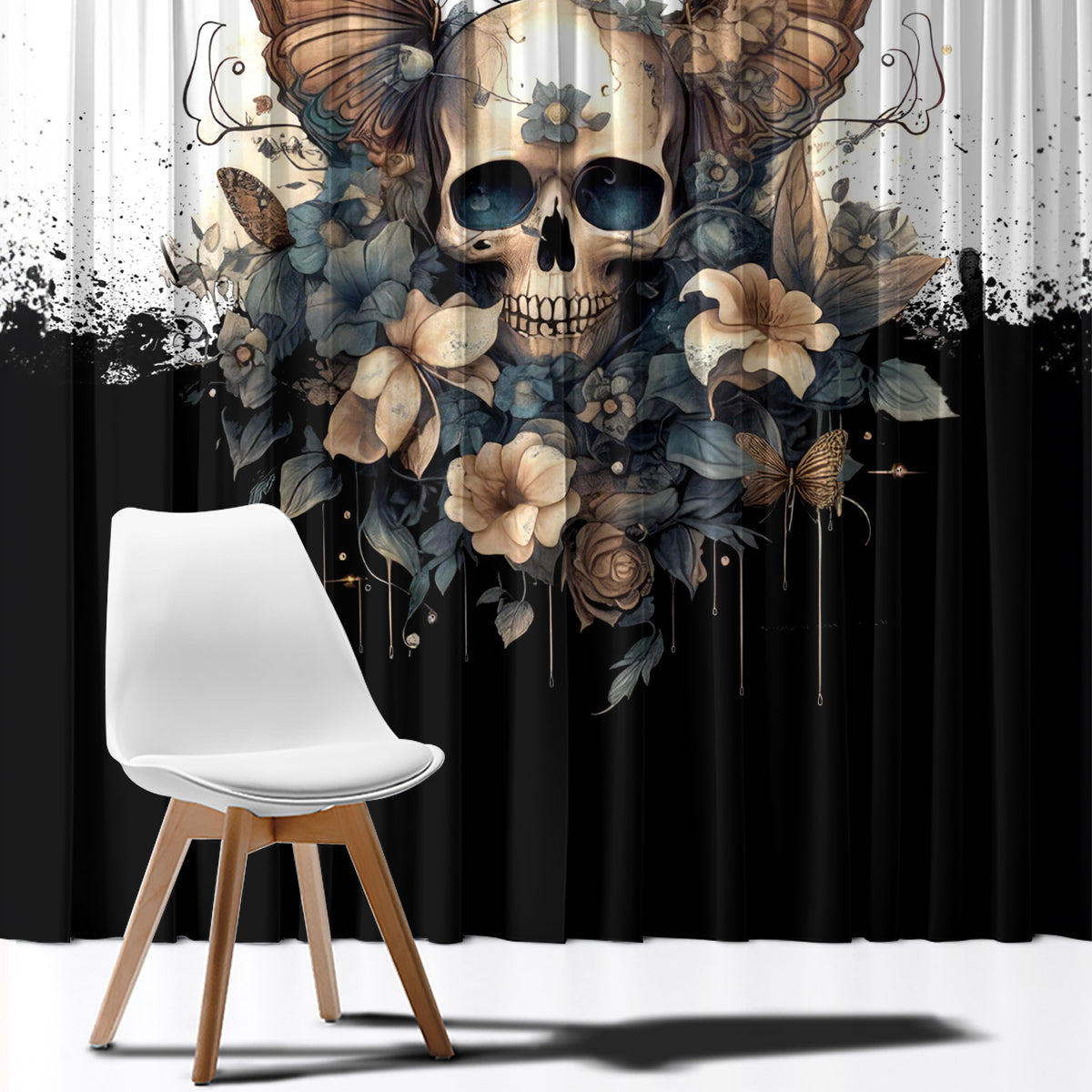 Butterfly Skull Window Curtain Flower Butterfly Gothic Skull - Wonder Print Shop