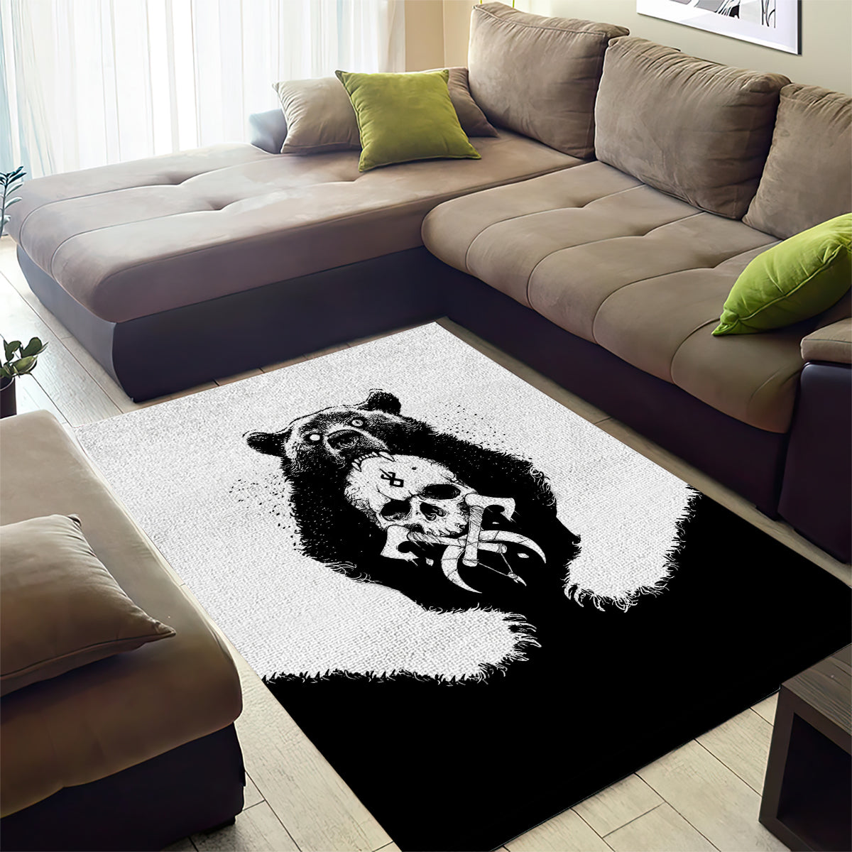 Viking Skull Area Rug Bear Viking Cross Skull - Wonder Print Shop