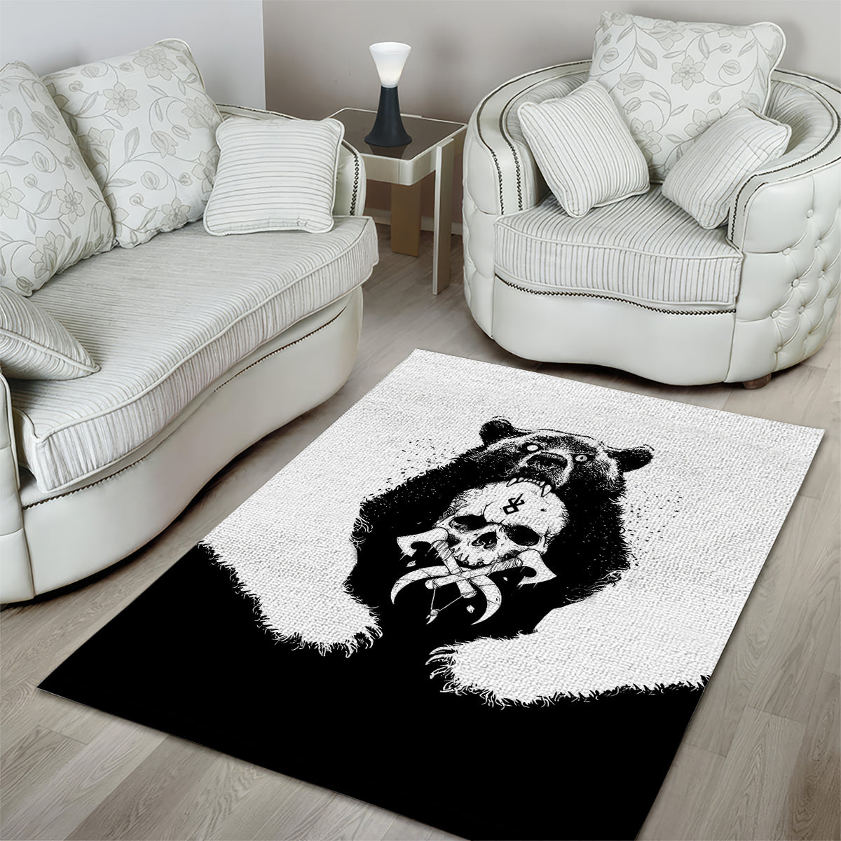 Viking Skull Area Rug Bear Viking Cross Skull - Wonder Print Shop