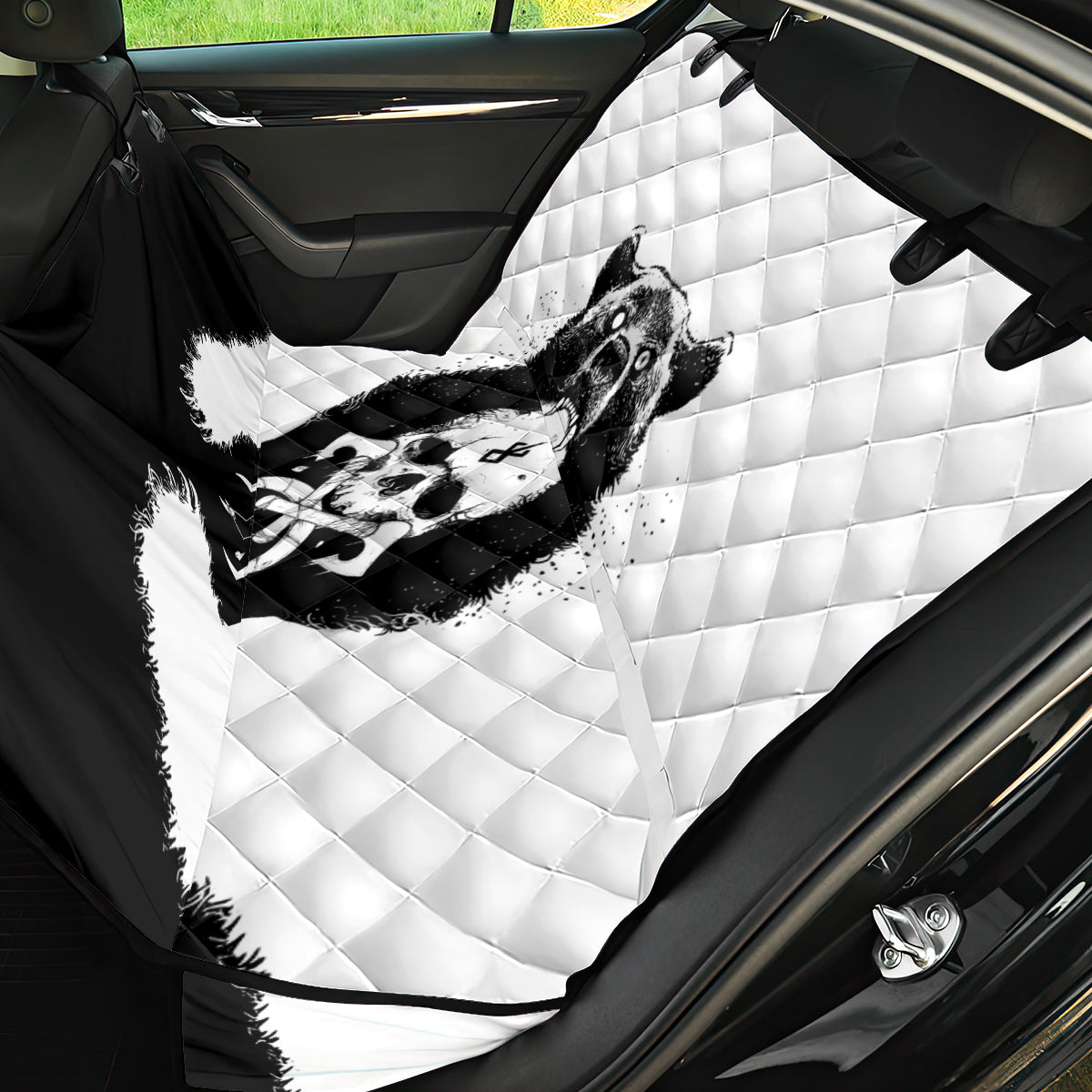 Viking Skull Back Car Seat Cover Bear Viking Cross Skull - Wonder Print Shop