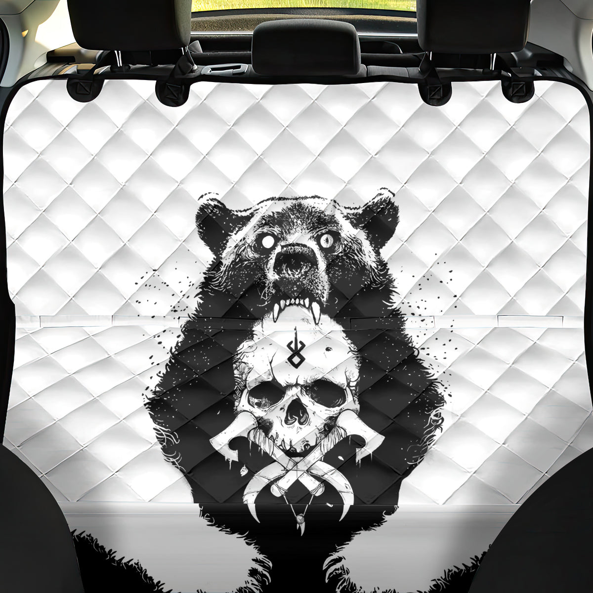 Viking Skull Back Car Seat Cover Bear Viking Cross Skull - Wonder Print Shop