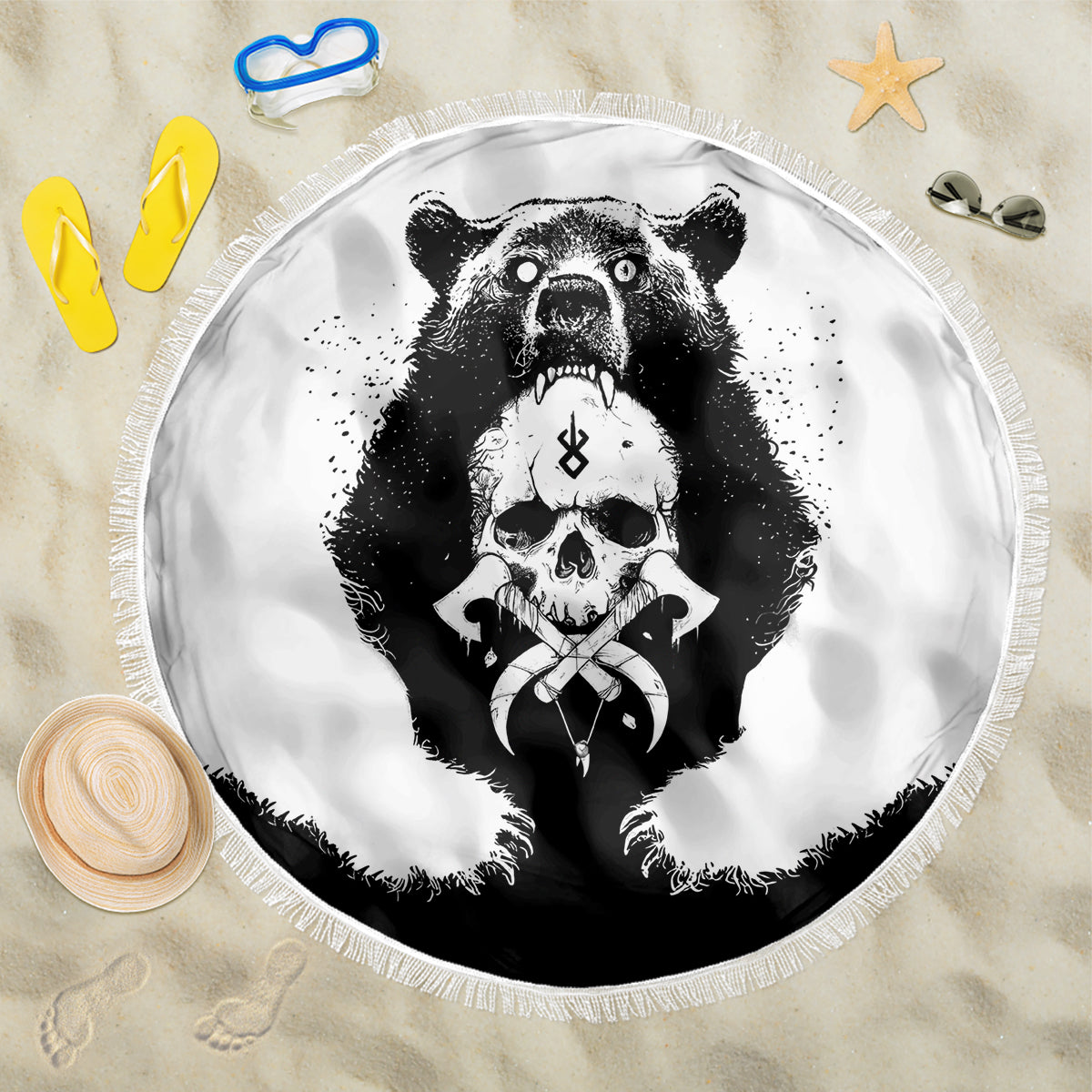 Viking Skull Beach Blanket Bear Viking Cross Skull - Wonder Print Shop