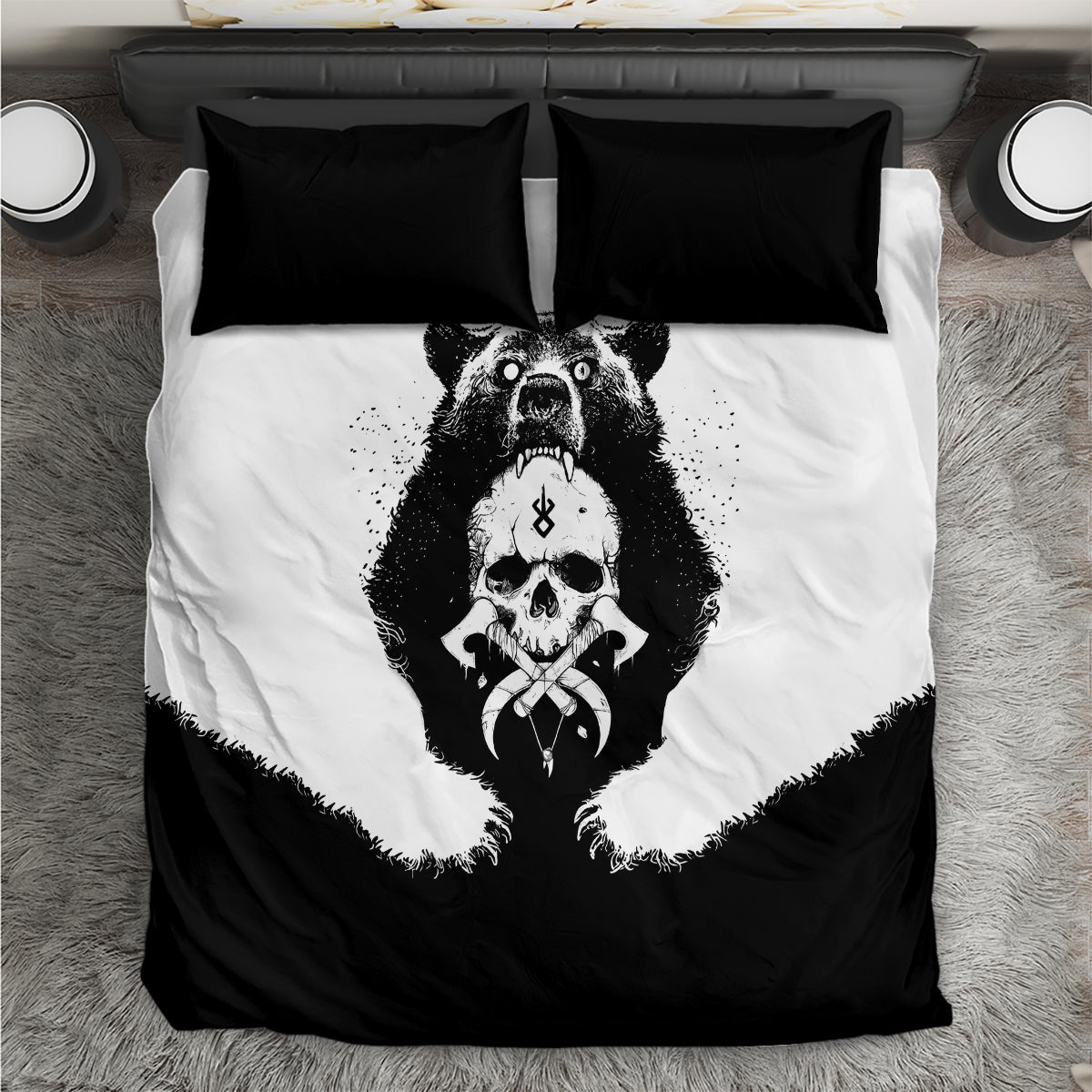 Viking Skull Bedding Set Bear Viking Cross Skull - Wonder Print Shop