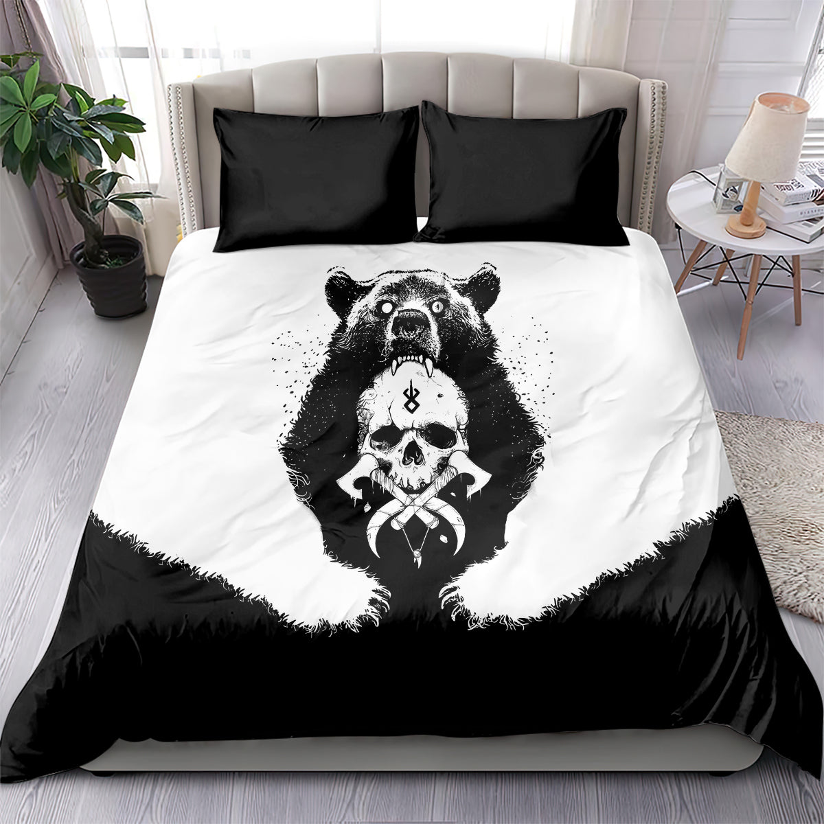 Viking Skull Bedding Set Bear Viking Cross Skull - Wonder Print Shop