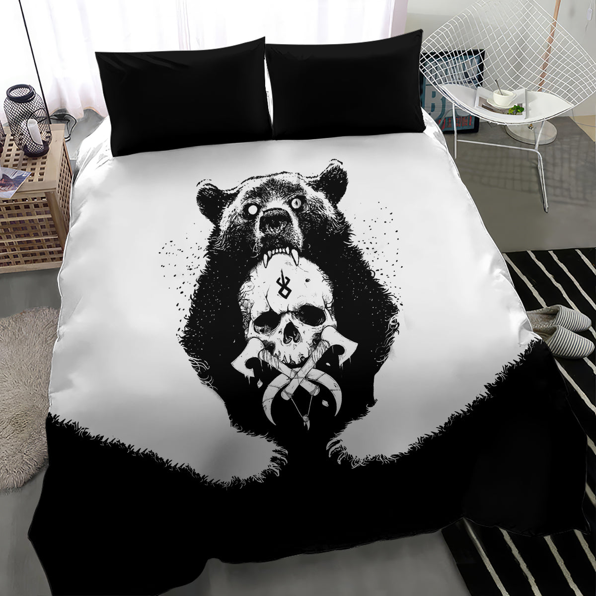 Viking Skull Bedding Set Bear Viking Cross Skull - Wonder Print Shop