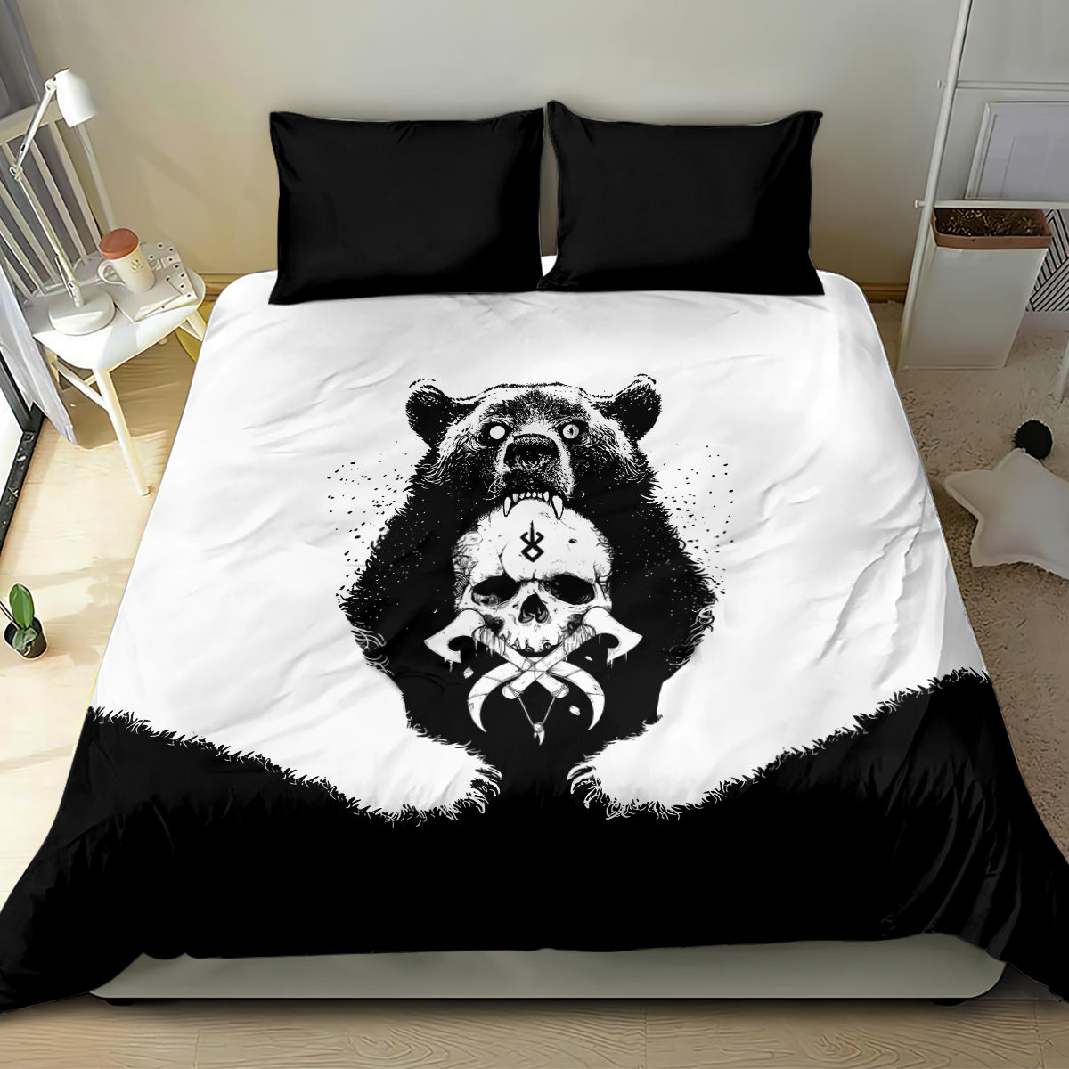 Viking Skull Bedding Set Bear Viking Cross Skull - Wonder Print Shop
