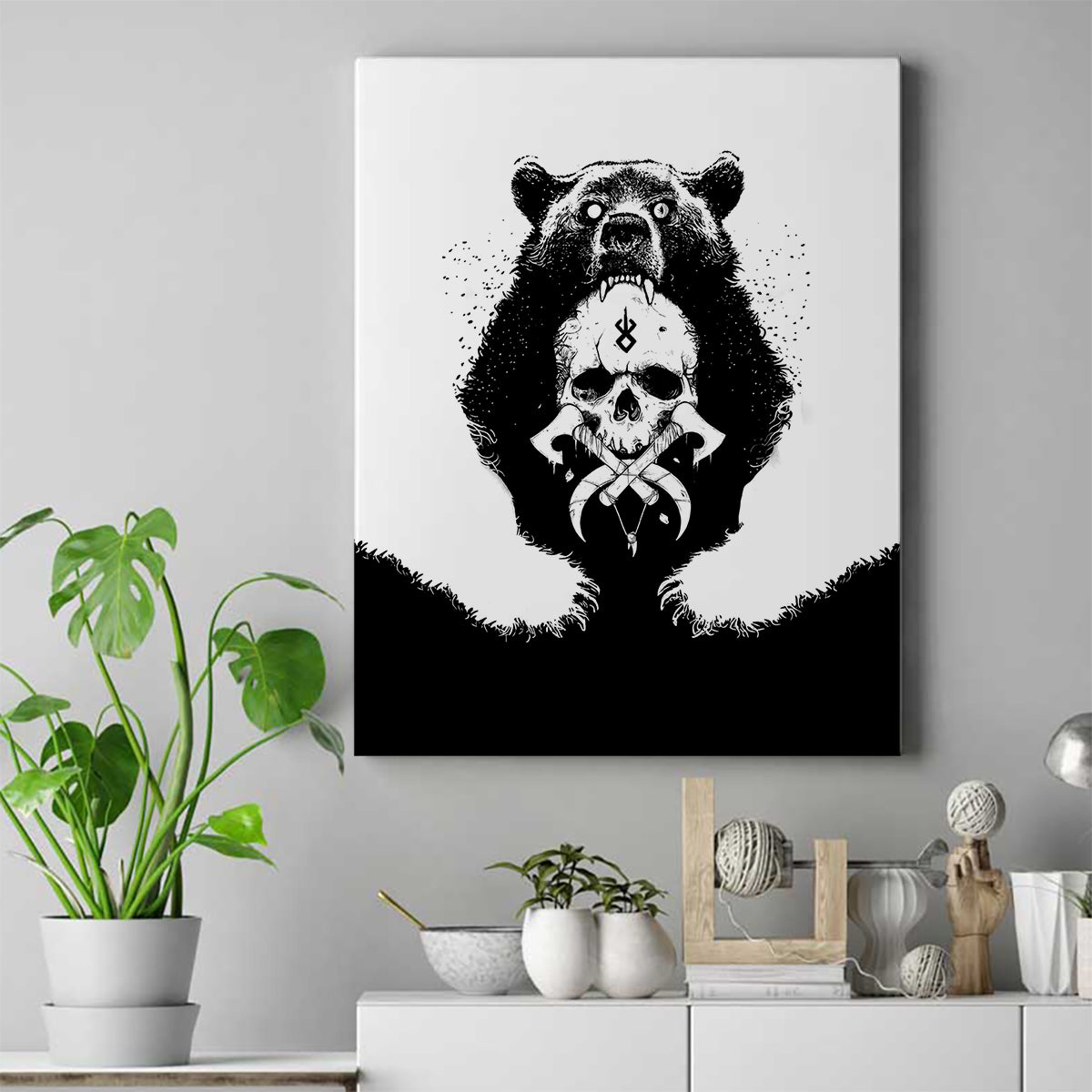 Viking Skull Canvas Wall Art Bear Viking Cross Skull - Wonder Print Shop