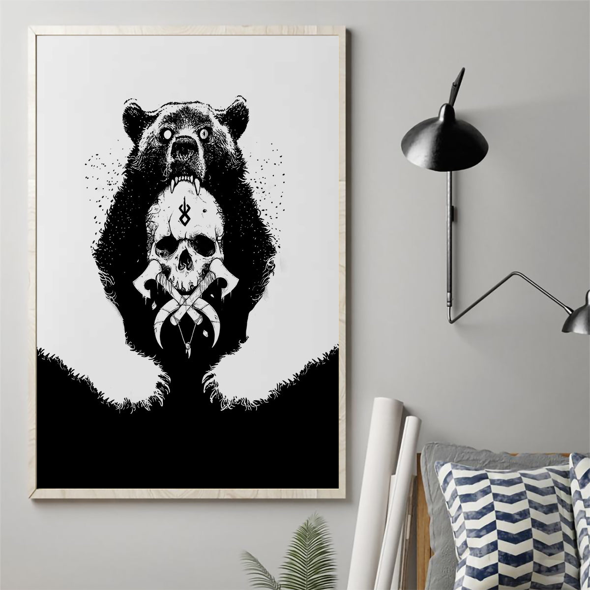 Viking Skull Canvas Wall Art Bear Viking Cross Skull - Wonder Print Shop