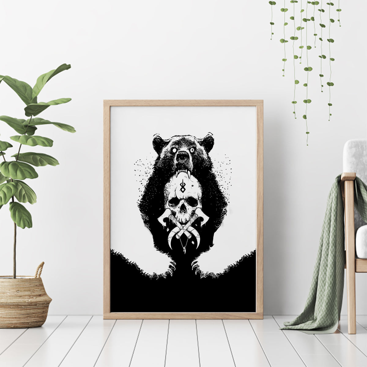 Viking Skull Canvas Wall Art Bear Viking Cross Skull - Wonder Print Shop