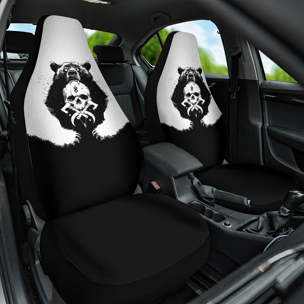 Viking Skull Car Seat Cover Bear Viking Cross Skull - Wonder Print Shop