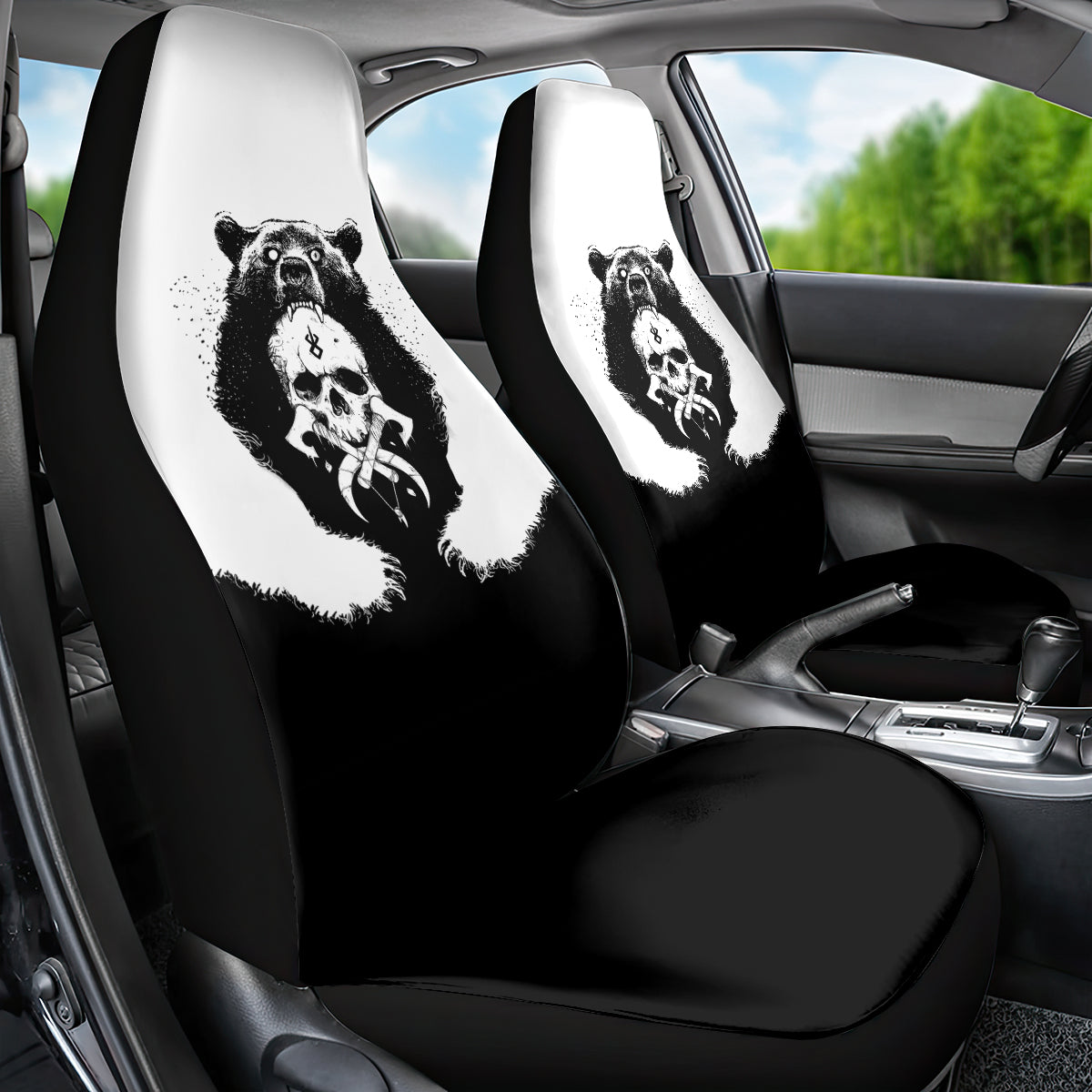 Viking Skull Car Seat Cover Bear Viking Cross Skull - Wonder Print Shop