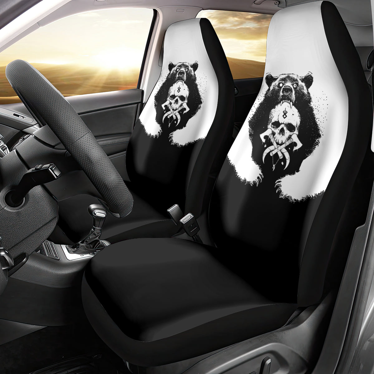 Viking Skull Car Seat Cover Bear Viking Cross Skull - Wonder Print Shop