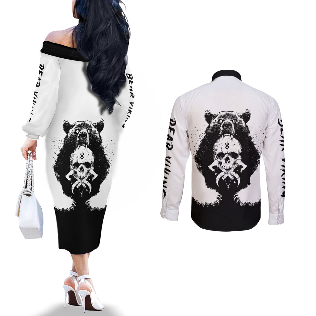 viking-skull-couples-matching-off-the-shoulder-long-sleeve-dress-and-long-sleeve-button-shirts-bear-viking-cross-skull