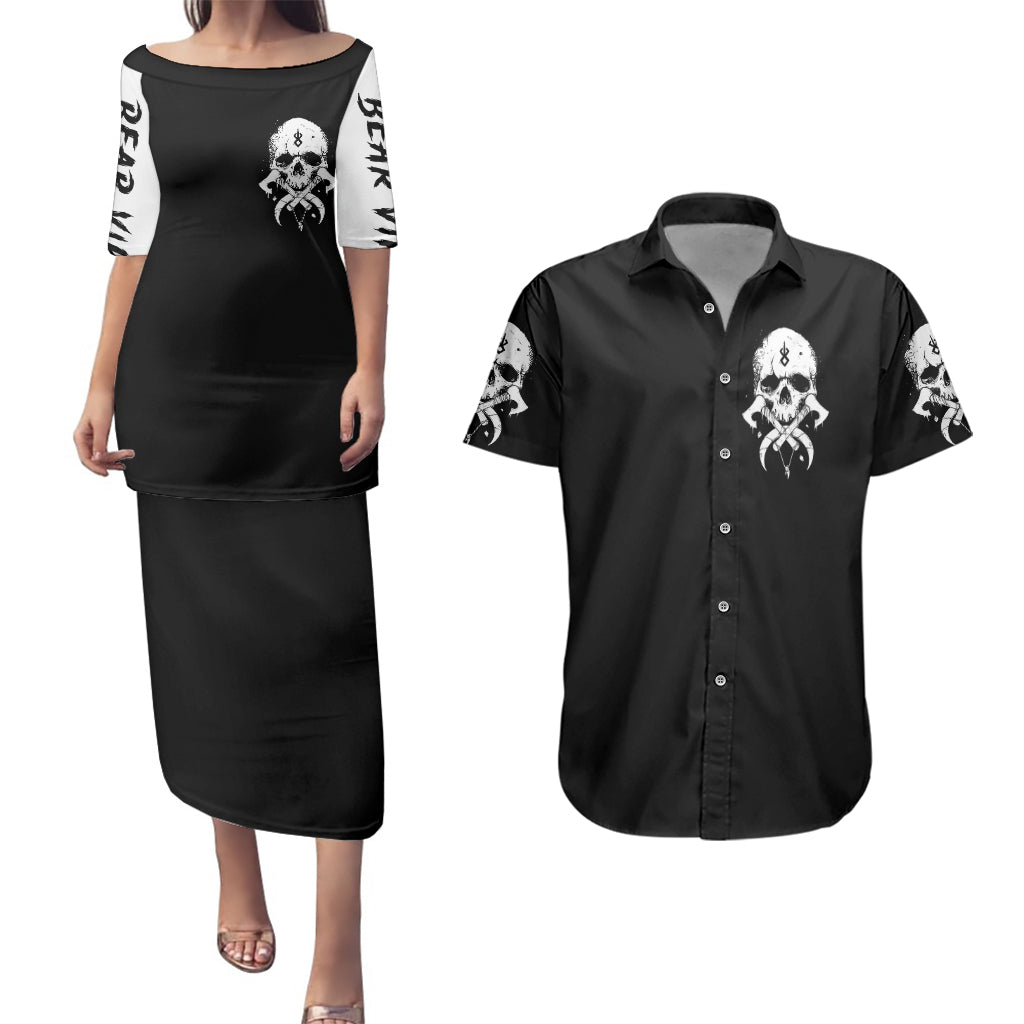 Viking Skull Couples Matching Puletasi Dress and Hawaiian Shirt Bear Viking Cross Skull - Wonder Print Shop