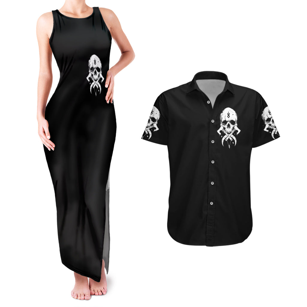 Viking Skull Couples Matching Tank Maxi Dress and Hawaiian Shirt Bear Viking Cross Skull - Wonder Print Shop
