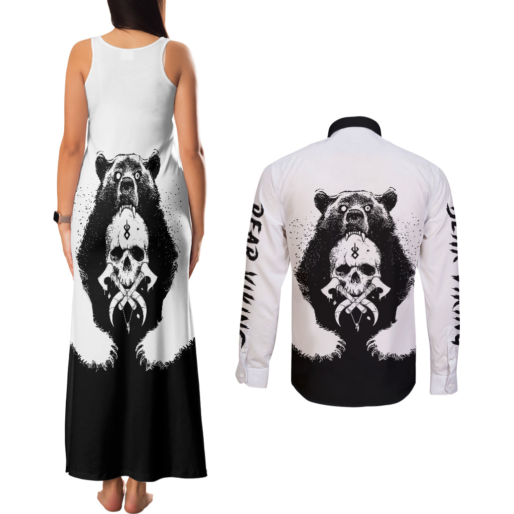 Viking Skull Couples Matching Tank Maxi Dress and Long Sleeve Button Shirts Bear Viking Cross Skull - Wonder Print Shop