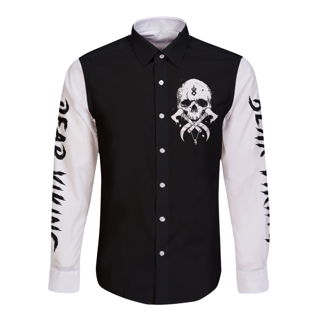 Viking Skull Long Sleeve Button Shirt Bear Viking Cross Skull - Wonder Print Shop