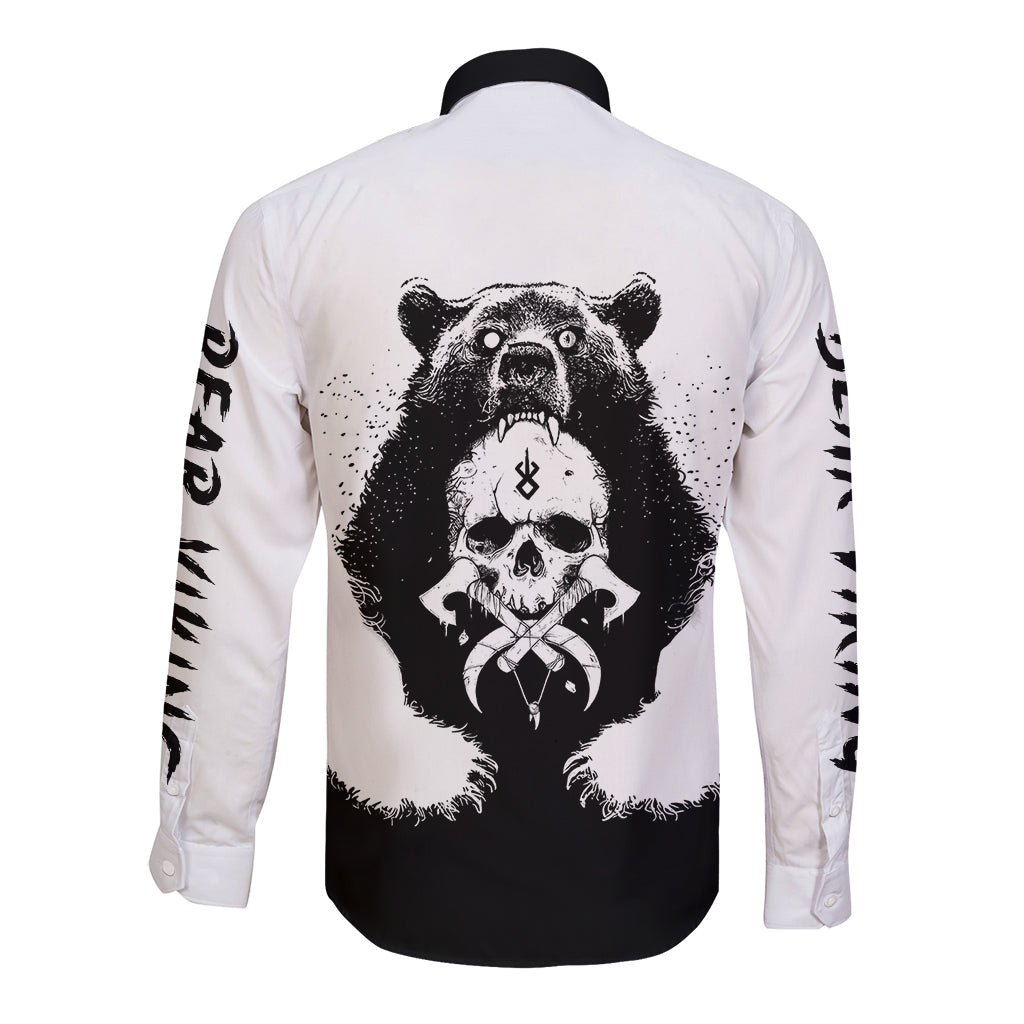 Viking Skull Long Sleeve Button Shirt Bear Viking Cross Skull - Wonder Print Shop