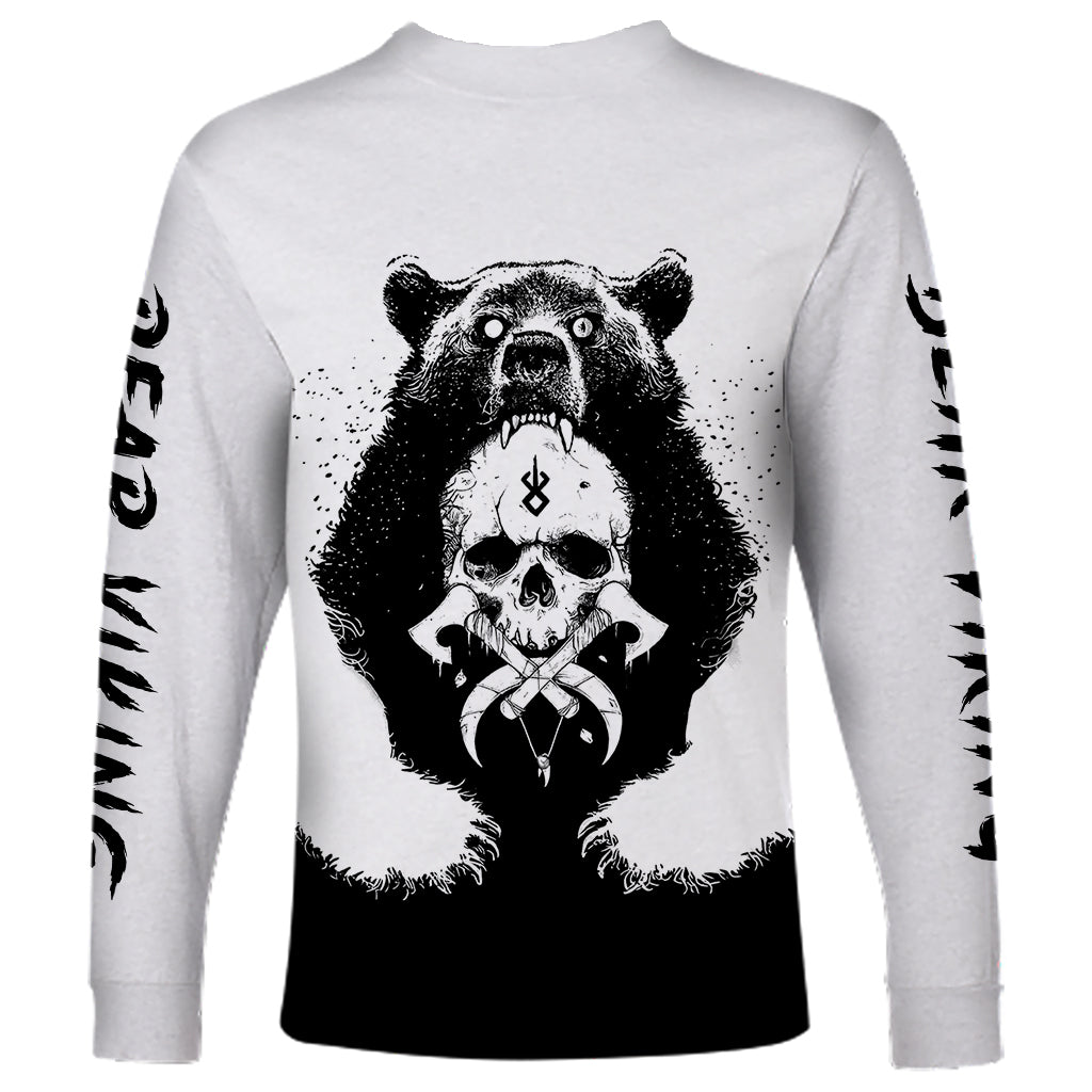 Viking Skull Long Sleeve Shirt Bear Viking Cross Skull - Wonder Print Shop