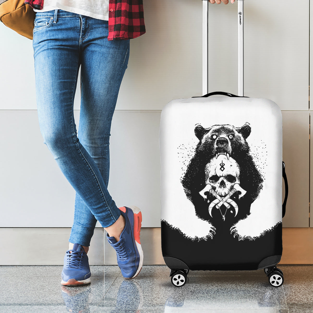 Viking Skull Luggage Cover Bear Viking Cross Skull - Wonder Print Shop